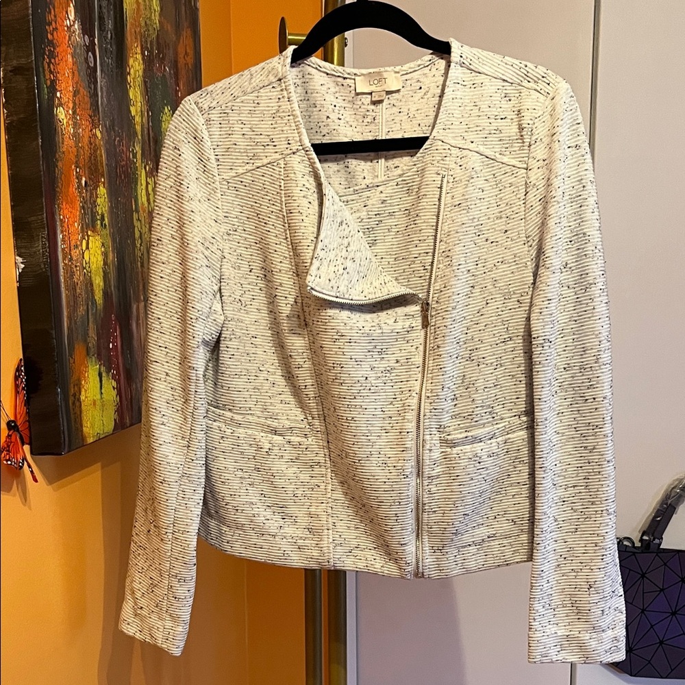 LOFT Textured Cream Moto Style Jacket